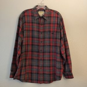 Eddie Bauer Flannel Shirt Size M Red Gray Plaid Button Front Collared Pocket